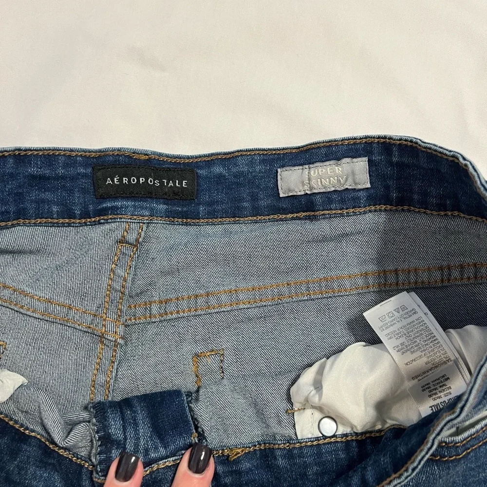 Aeropostale Distressed Dark Blue Denim Skinny Jeans sz 38 EUC